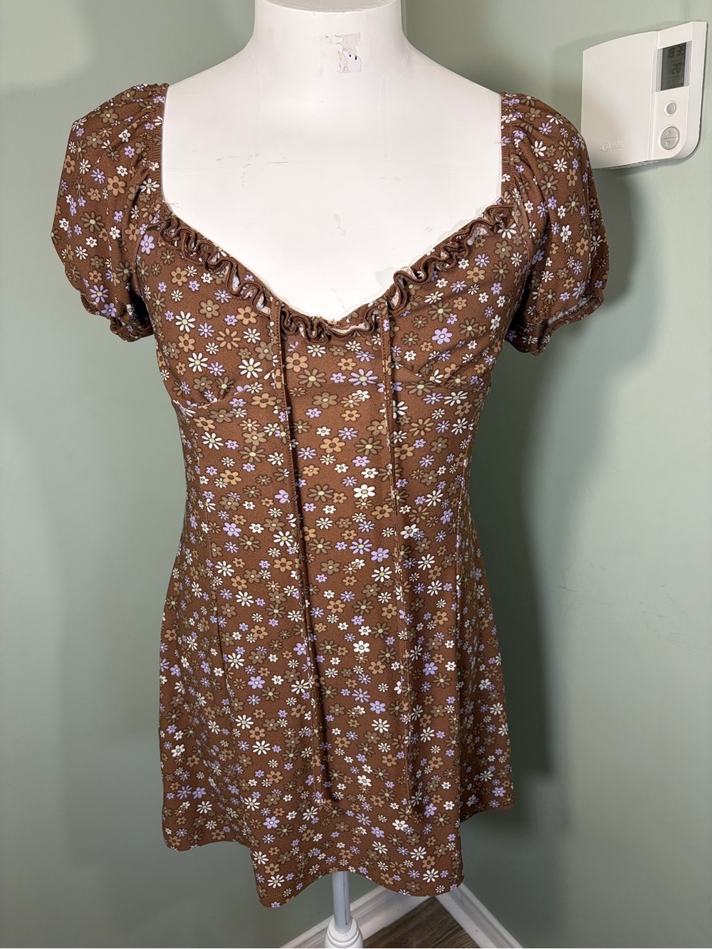 337. A.C.W. Brown Floral Puff-Sleeve Women’s Top